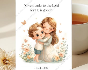 Christian Mother's Day Card | Mom Son Watercolor Hug (Digital Download)
