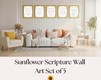 Sunflower Scripture Wall Art Set of 5 | 300 DPI Instant Download | Christian Bible Verse Printable | Faith Home Decor Gift | 11x14 JPG