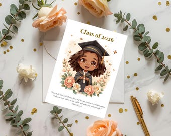 African American Girl Graduation Card Printable | Christian Graduation Card | Class of 2026 | Scripture Card | Instant Download PDF