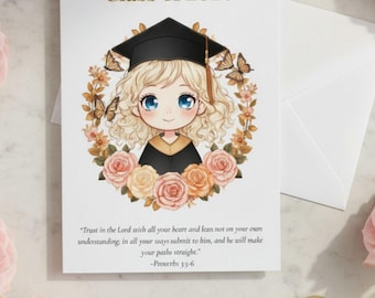 Class of 2026 Graduation Card | Christian Graduation Card | White Girl Blonde Hair | Printable 5x7 Card | Instant Download
