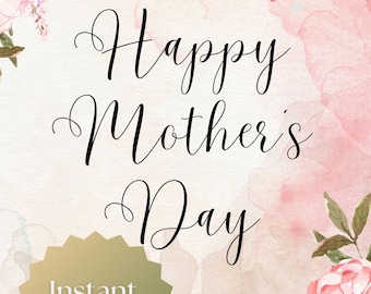 Floral Mother's Day Card | Watercolor Blooms, Hearts (Digital Download)