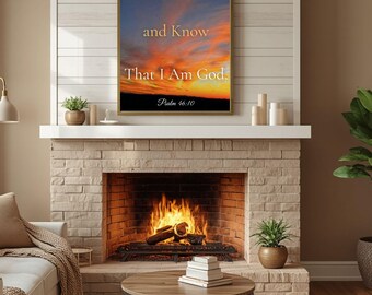 Psalm 46:10 Scripture Print, Sunset Sky Christian Home Decor (Digital Download)
