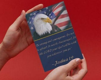 Military Mom Printable | Military Encouragement Card | Joshua 1:9 Eagle Flag (Digital PDF)