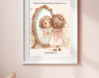 Nursery Wall Art | Watercolor Girl, Jeremiah 1:5 Quote (Digital Download)