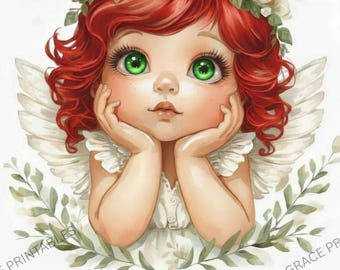 Redhead Baby Angel Print Bundle | Blue Brown Green Eyes Watercolor Art (Digital Download)
