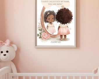African American Baby Girl Nursery Art | Watercolor Isaiah 43:1 Print (Digital Download)
