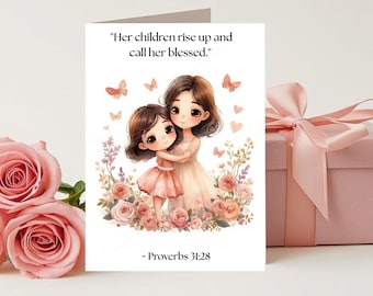 Christian Mother's Day Card | Proverbs 31:28 Watercolor Illustration (Digital Download)