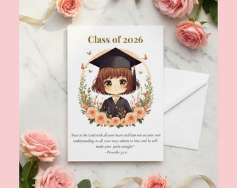 Class of 2026 Graduation Card | Christian Graduation Card | Girl Brown Hair | Printable 5x7 Card | Instant Download