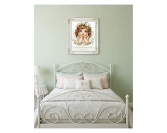 Brunette Baby Angel Watercolor Prints | Blue, Brown, Green Eyes | Girls Room Decor (Digital Download)