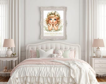Baby Angel Scripture Print Bundle | Blonde Hair, Floral Crown, Watercolor Leaves (Digital Download)