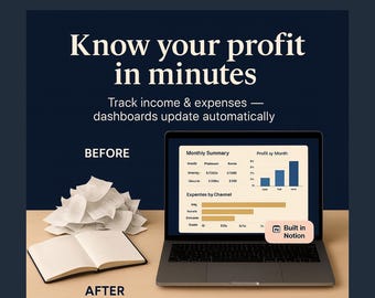 Notion Bookkeeping Template – Income & Expense Tracker + Monthly Profit Dashboard | Small Business Finance