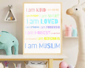 I Am Muslim Affirmation Wall Art for Kids-Digital Download