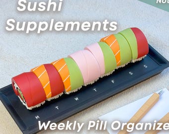 Sushi-Ergänzungen | Wöchentlicher Pill Organizer Schlüsselbund Set | 3D gedruckte tragbare Reisemedizin Box | Schmiedekern | Sushi Themen Geschenk