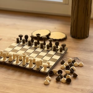 3D Printed Forest Chess Set | Board Chess Checkers Game Gift | Mushroom Woodland Decor Full Set
