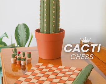 Juego de ajedrez de cactus / Decoración enrollable impresa en 3D para el hogar / Regalo con temática del desierto