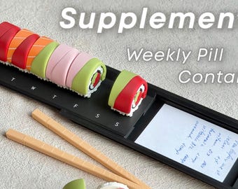 Sushi ergänzt wöchentliche Pillendose & Schlüsselanhänger | 3D gedrucktes Sushi-Thema Organizer und Reise-Schlüsselanhänger Set | Sushi Fans Geschenk