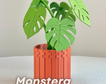Monstera Coaster Set | Pot-style Holder | 3d printed | Tropical Home Decor & Drink Coaster Set | Forgecore