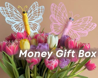 Schmetterling Geldgeschenkbox für Blumenstrauß, Geldhalter für Blumen, Geburtstags- oder Hochzeitsgeschenk, 3D gedrucktes Dekor