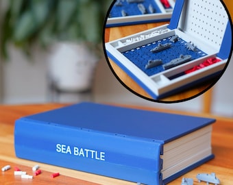 PlayBook’d – Sea Battle | 3D Printed Travel Board Game Book | Compact Battleship Game Set | Gift for Gamers & Families