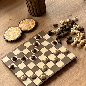3D Printed Forest Chess Set | Board Chess Checkers Game Gift | Mushroom Woodland Decor image 4