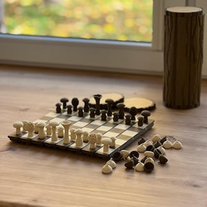 3D Printed Forest Chess Set | Board Chess Checkers Game Gift | Mushroom Woodland Decor image 9