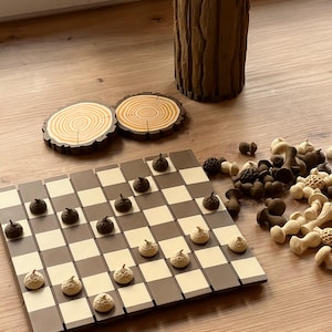 3D Printed Forest Chess Set | Board Chess Checkers Game Gift | Mushroom Woodland Decor image 6
