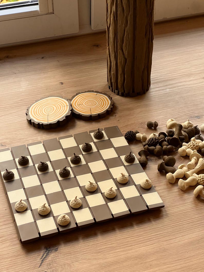 3D Printed Forest Chess Set | Board Chess Checkers Game Gift | Mushroom Woodland Decor image 6