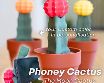 Phone Stand | Moon Cactus Holder | 3D Printed Desk Accessory | Valentine’s Gift