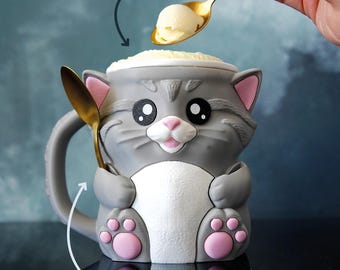 Knuddelt die Katze Eis Pint Halter | 3D Gedruckt | Niedliches Pint kann gemütlich | Umweltfreundliches Geschenk für Katzenliebhaber