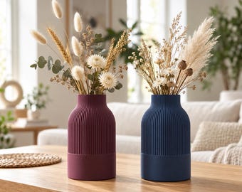 Jarrón Japandi acanalado, recipiente minimalista moderno, decoración floral nórdica japonesa, adorno escandinavo para estante, regalo de inauguración de casa impreso en 3D