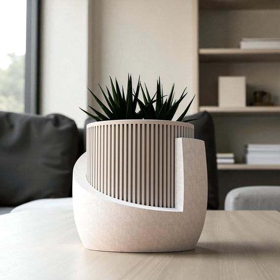 Japandi Indoor Planter, 3D Printed Plant Pot with Drainage for Houseplants, Color Options, Small to Large, 4 5 6 7 Inch