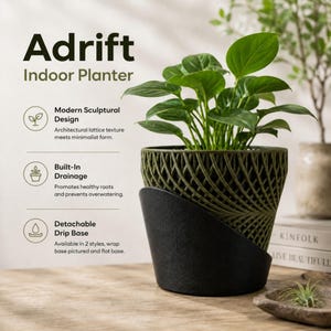 Adrift Planter, Modern Geometric Pot, Spiral Succulent Container, Minimalist Decor Accent, Dual Color Design, 3D Printed