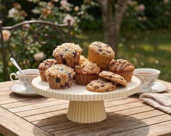 Cake Stand, Ribbed Dessert Pedestal, Cupcake Display Tray, Modern Table Decor, Choose Your Color