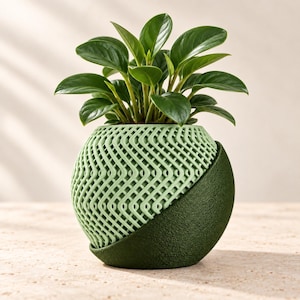 Chevron Textured Indoor Planter, Removable Drainage Pot, Modern Home Decor (3D Printed)