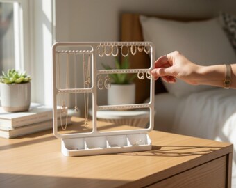 Modern Jewelry Organizer, Earring Holder Stand, Necklace Display Bar, Hoop Stud Storage, Ring Tray, Minimalist Vanity Decor, Gift for Her