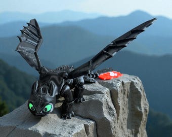 Articulated Toothless Figurine, Light Fury Dragon Toy, 3D Printed, Poseable Dragon Collectible Gift