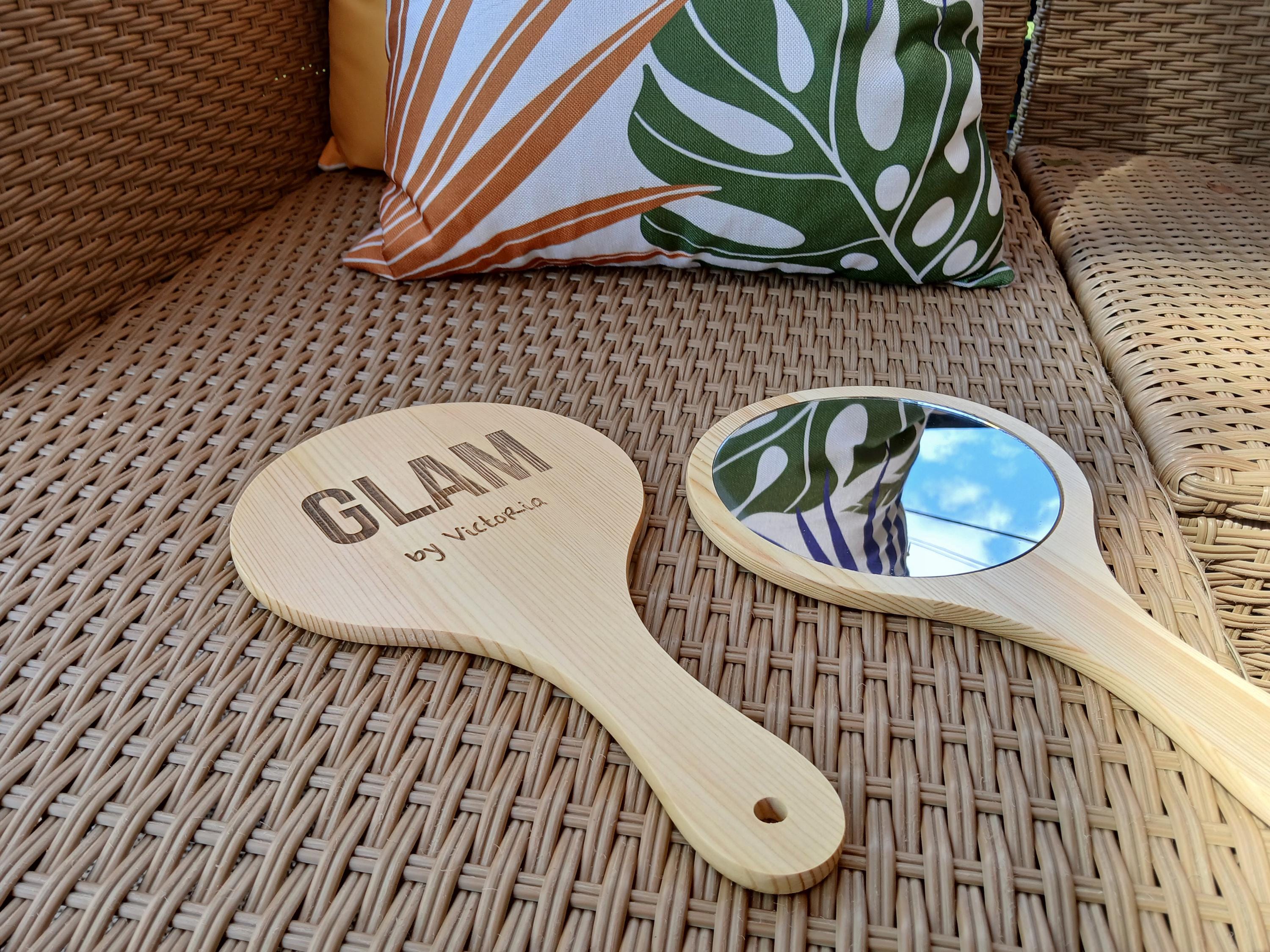 Personalized Engraved Wood Handheld Mirror Custom Monogram Gift for Bridesmaid, Birthday, Girls, or Teens