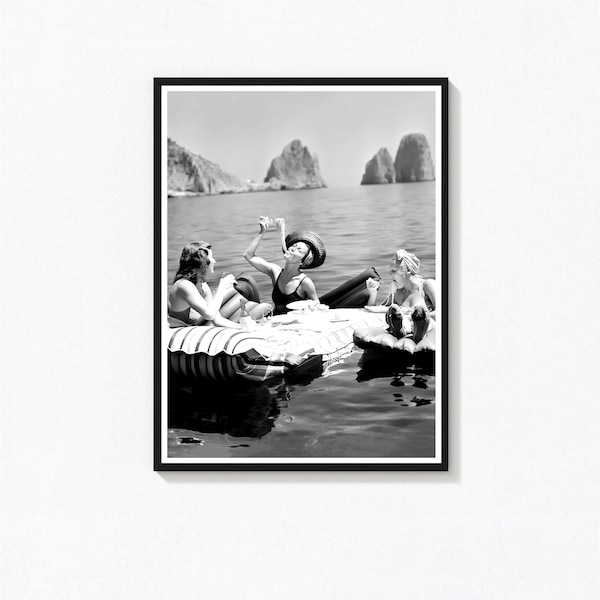 Vintage Women Eating Pasta Print, Retro Black and White Wall Art (Digital Download)