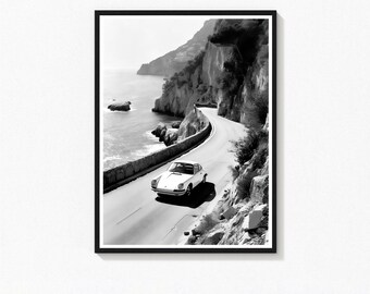 Vintage Porsche 911 Poster, Black and White Photography Print (Digital download)