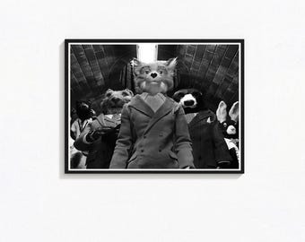 Fantastische Mr. Fox Poster, Wes Anderson Film, schwarz und weiß (Digital Wall Art)