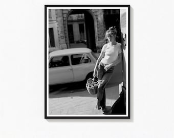 Impresión fotográfica en blanco y negro de Jane Birkin, arte mural retro (descarga digital)