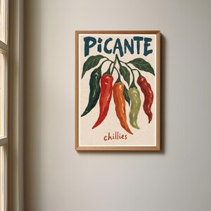 Picante Chillies Poster, Kitchen Wall Art, Spicy Food Wall Decor, Mexican Kitchen Print