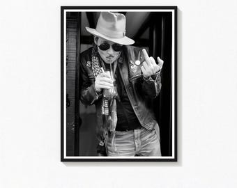 Johnny Depp Photography Print, Black and White Retro Wall Art (Digital Download)