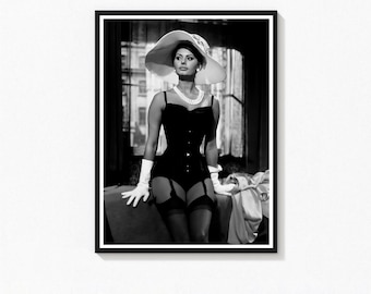 Sophia Loren Poster, Black and White Photography, Retro Wall Art (Digital Download)
