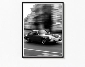 Vintage Porsche 911 Print, Black and White Photography (Digital download)