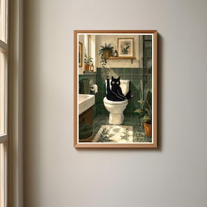 Funny Black Cat Toilet Print, Humorous Bathroom Wall Art (Digital Download)