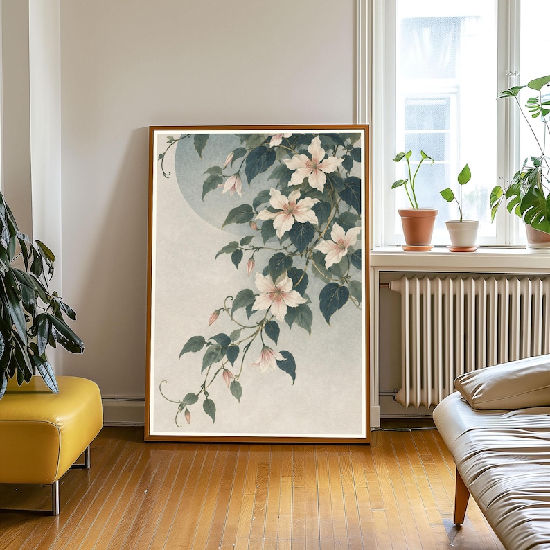 Clematis Flower Poster, Vintage Botanical Wall Art, Pink Floral Decor ...