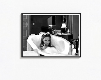 Romantic Drama Bathroom Poster, Funny Black and White Wall Art (Digital Download)