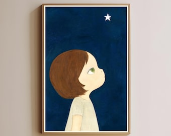 Child Looking at Star Print, Whimsical Nursery Wall Art (Digital Download)