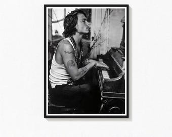 Impresión fotográfica de Johnny Depp, retrato retro en blanco y negro (descarga digital)